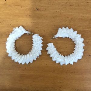 White fringe hoop earrings